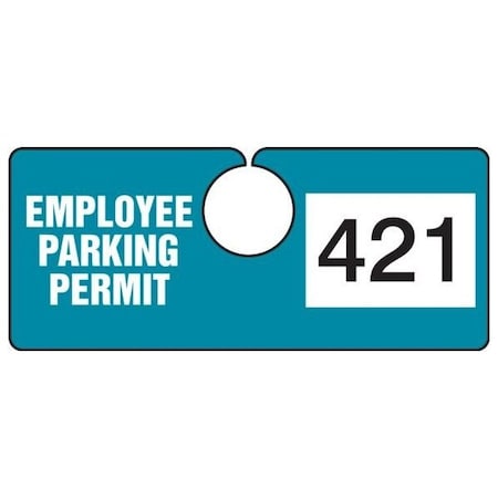 Accuform Parking Permit Tag, EMPLOYEE PARKING PERMIT Numbered 200-299, Teal, 2in x 4.75in, 100PK TNT421TLC